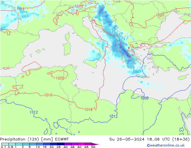 Precipitazione (12h) ECMWF dom 26.05.2024 06 UTC