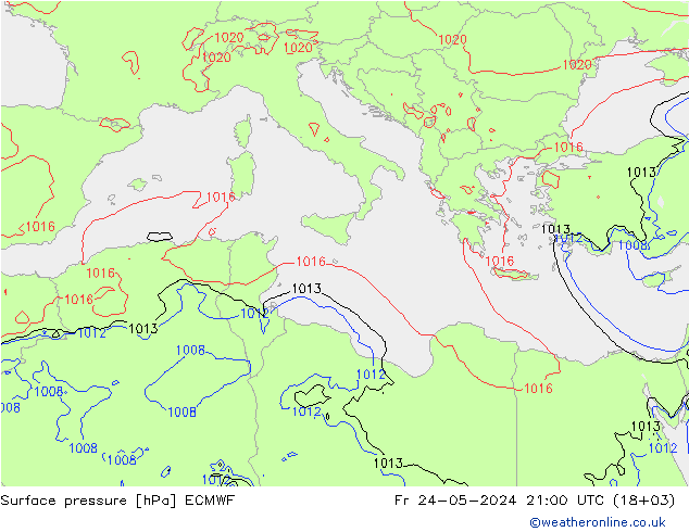 pressão do solo ECMWF Sex 24.05.2024 21 UTC