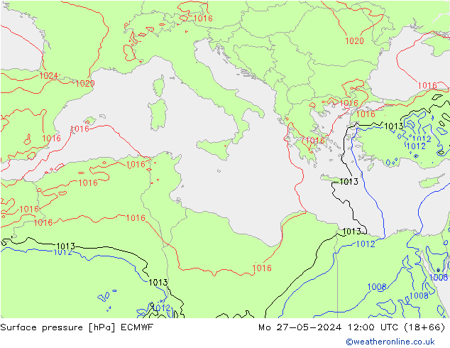 Pressione al suolo ECMWF lun 27.05.2024 12 UTC