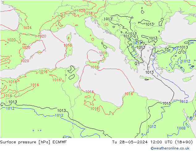 Surface pressure ECMWF Tu 28.05.2024 12 UTC
