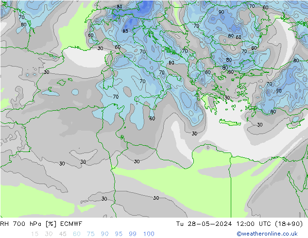 RH 700 hPa ECMWF Tu 28.05.2024 12 UTC