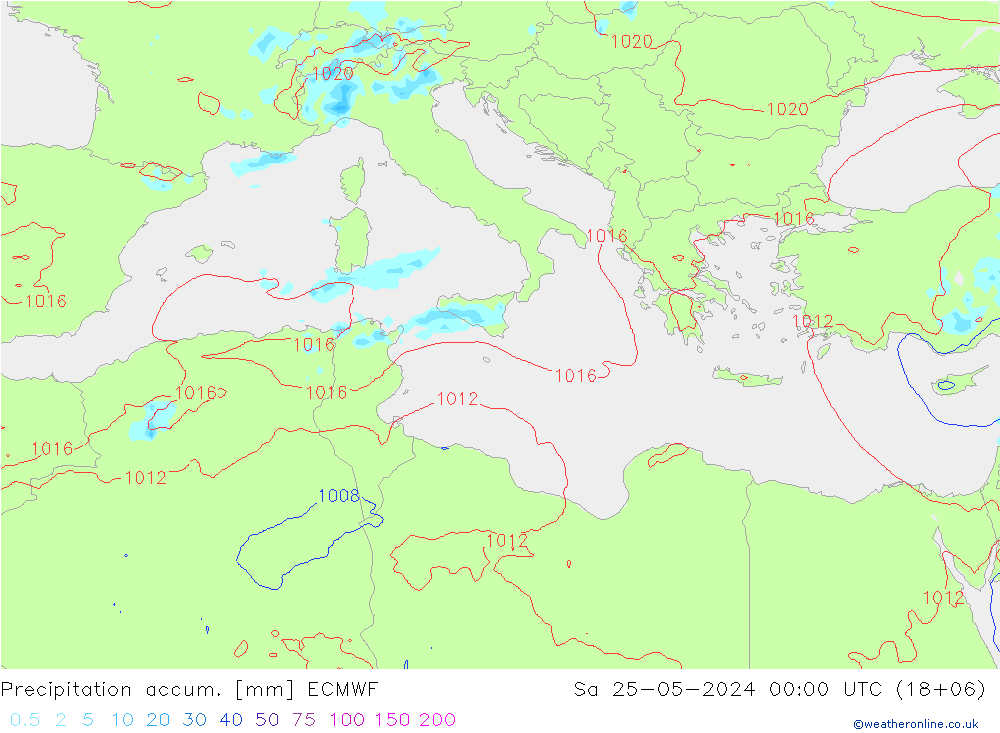 Precipitation accum. ECMWF Sa 25.05.2024 00 UTC