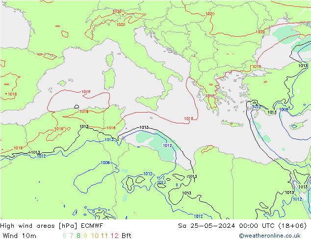 High wind areas ECMWF sam 25.05.2024 00 UTC