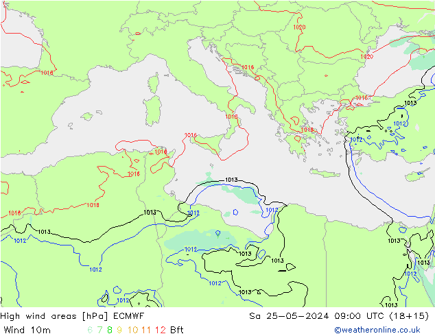 High wind areas ECMWF sáb 25.05.2024 09 UTC