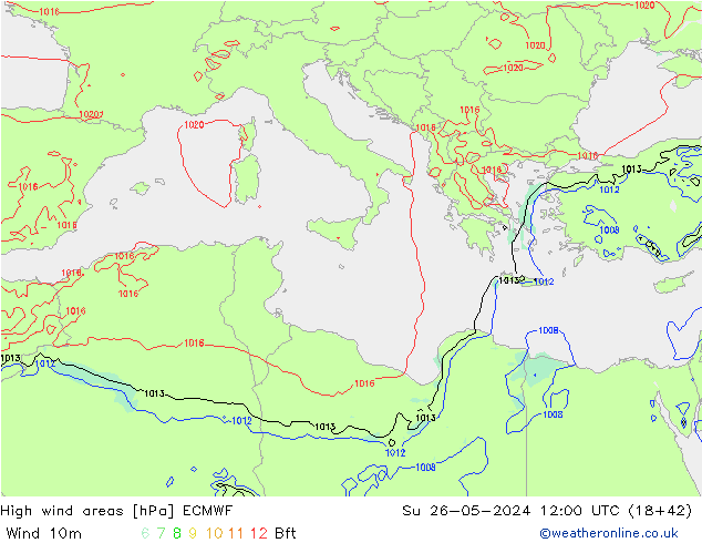 High wind areas ECMWF Вс 26.05.2024 12 UTC