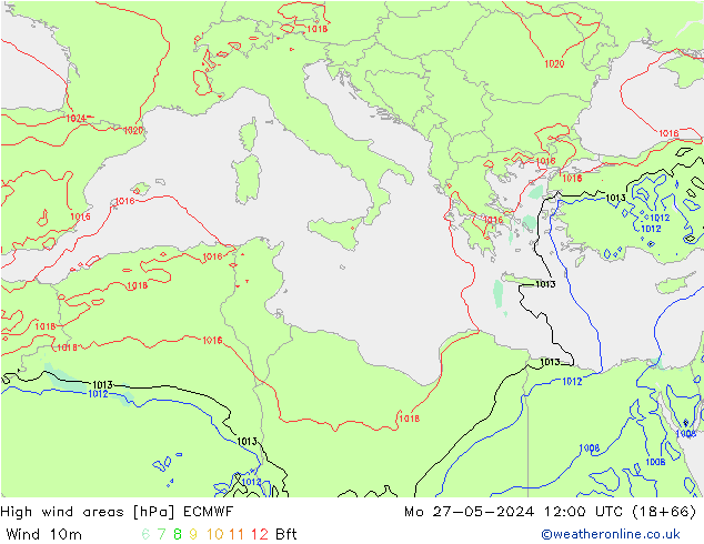 High wind areas ECMWF Mo 27.05.2024 12 UTC