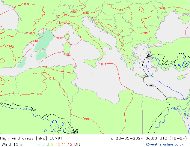 High wind areas ECMWF  28.05.2024 06 UTC