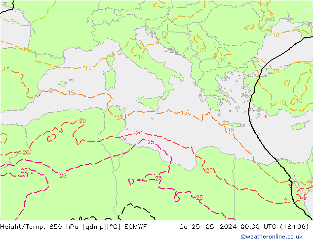 Z500/Rain (+SLP)/Z850 ECMWF sab 25.05.2024 00 UTC