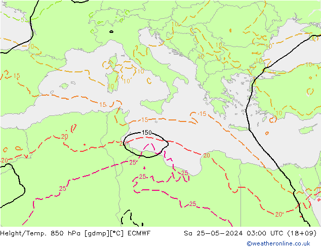 Height/Temp. 850 hPa ECMWF  25.05.2024 03 UTC