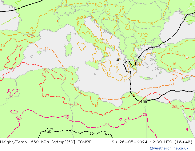 Z500/Rain (+SLP)/Z850 ECMWF nie. 26.05.2024 12 UTC