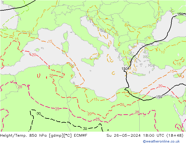 Z500/Rain (+SLP)/Z850 ECMWF nie. 26.05.2024 18 UTC