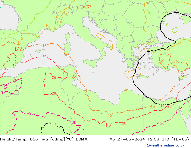 Z500/Rain (+SLP)/Z850 ECMWF Mo 27.05.2024 12 UTC