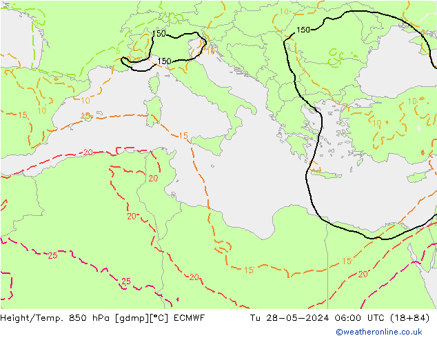 Z500/Rain (+SLP)/Z850 ECMWF wto. 28.05.2024 06 UTC