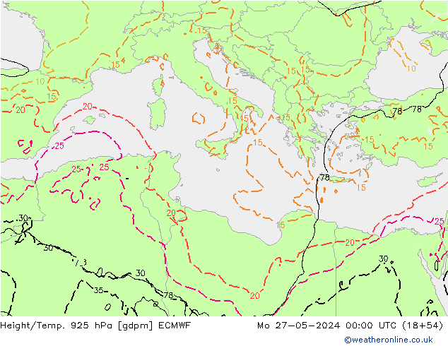 Géop./Temp. 925 hPa ECMWF lun 27.05.2024 00 UTC