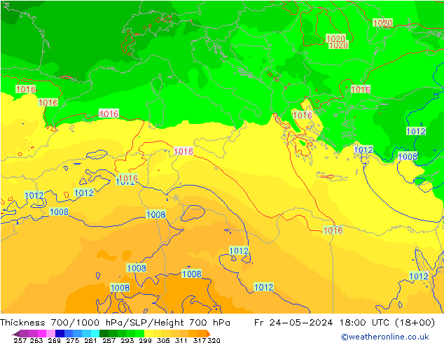 700-1000 hPa Kalınlığı ECMWF Cu 24.05.2024 18 UTC