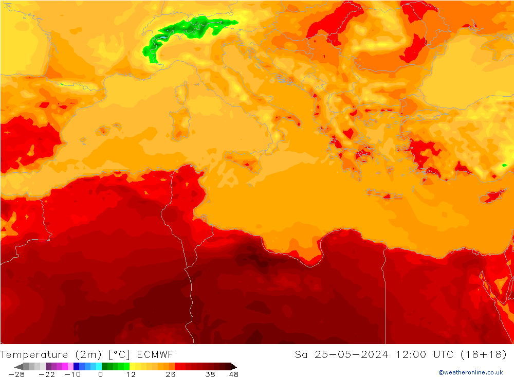 Temperatura (2m) ECMWF Sáb 25.05.2024 12 UTC