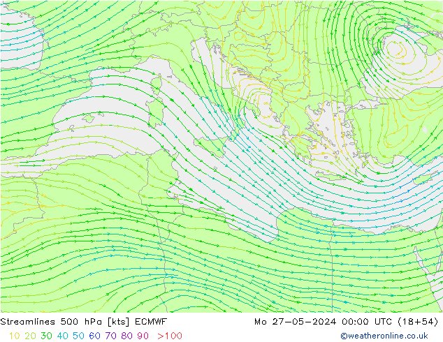 Stroomlijn 500 hPa ECMWF ma 27.05.2024 00 UTC