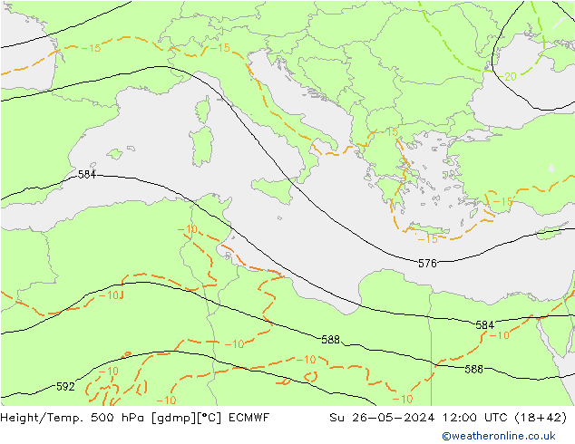 Z500/Rain (+SLP)/Z850 ECMWF nie. 26.05.2024 12 UTC