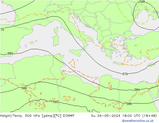 Z500/Rain (+SLP)/Z850 ECMWF nie. 26.05.2024 18 UTC