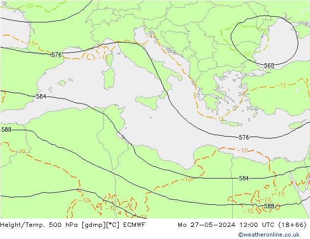 Z500/Rain (+SLP)/Z850 ECMWF Mo 27.05.2024 12 UTC