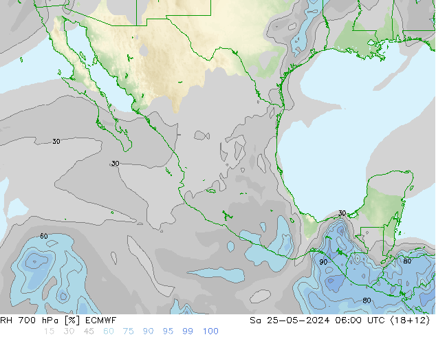 RH 700 hPa ECMWF so. 25.05.2024 06 UTC