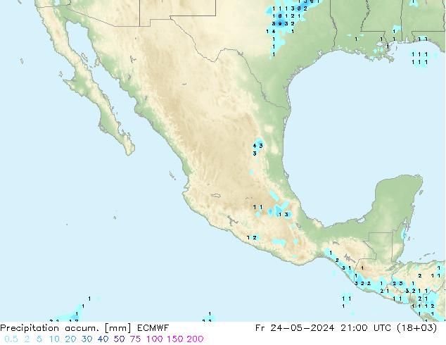 Precipitation accum. ECMWF Sex 24.05.2024 21 UTC