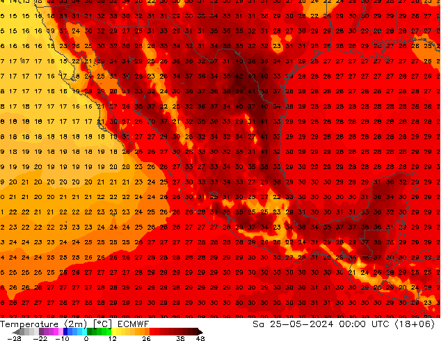 Temperature (2m) ECMWF Sa 25.05.2024 00 UTC