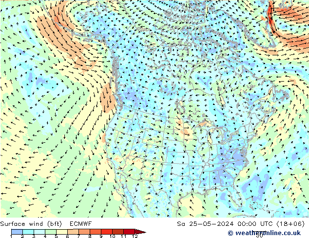 Bodenwind (bft) ECMWF Sa 25.05.2024 00 UTC