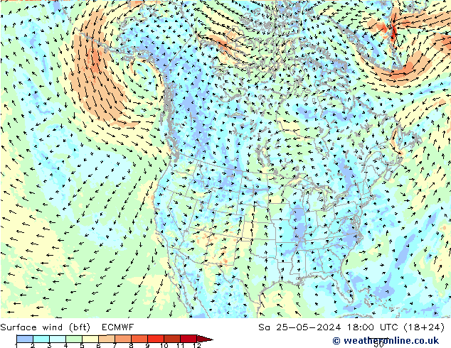 �N 10 米 (bft) ECMWF 星期六 25.05.2024 18 UTC