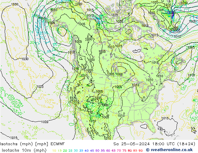 Eşrüzgar Hızları mph ECMWF Cts 25.05.2024 18 UTC