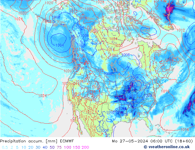 Precipitation accum. ECMWF Mo 27.05.2024 06 UTC