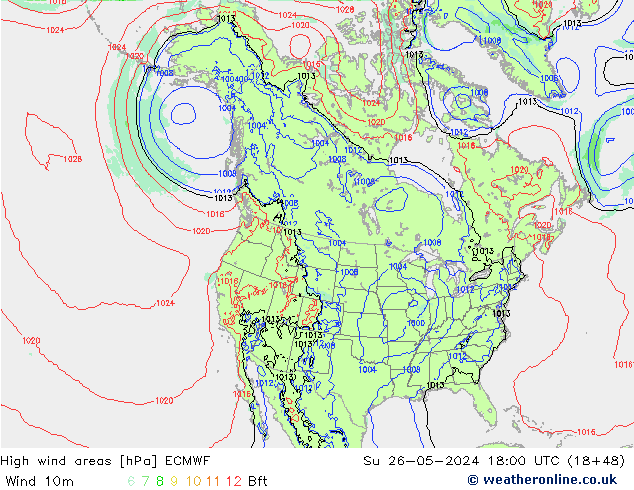 yüksek rüzgarlı alanlar ECMWF Paz 26.05.2024 18 UTC
