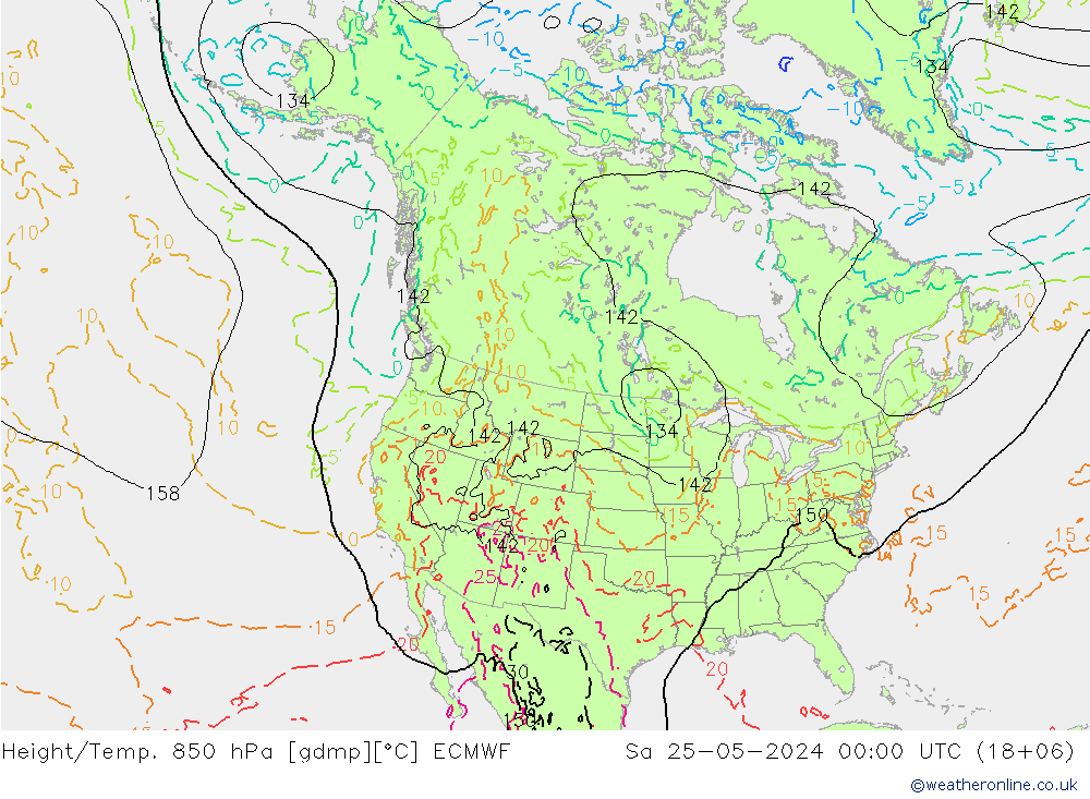 Height/Temp. 850 hPa ECMWF sab 25.05.2024 00 UTC