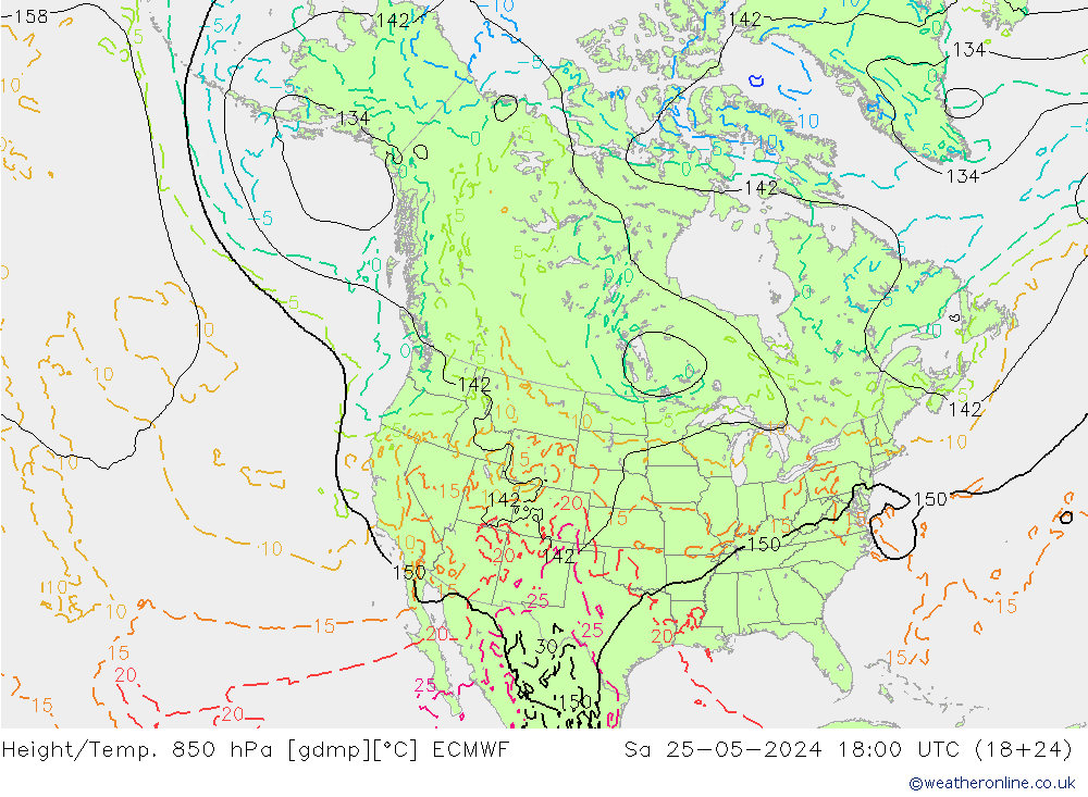 Z500/Rain (+SLP)/Z850 ECMWF Sa 25.05.2024 18 UTC