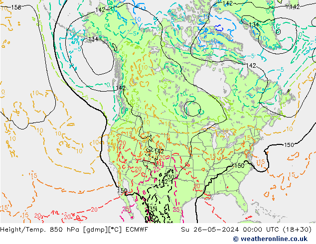 Geop./Temp. 850 hPa ECMWF dom 26.05.2024 00 UTC