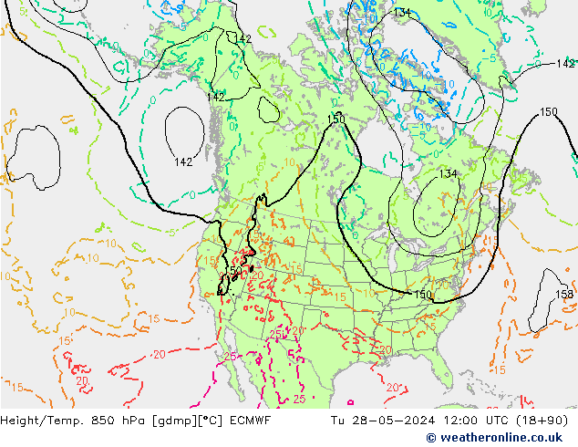 Height/Temp. 850 hPa ECMWF Tu 28.05.2024 12 UTC