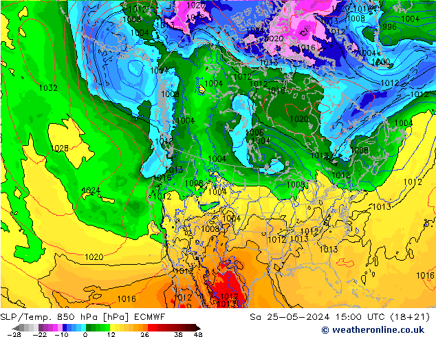 SLP/Temp. 850 hPa ECMWF Sáb 25.05.2024 15 UTC