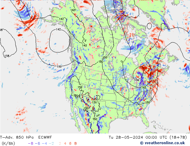 T-Adv. 850 hPa ECMWF wto. 28.05.2024 00 UTC