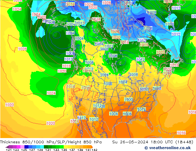 850-1000 hPa Kalınlığı ECMWF Paz 26.05.2024 18 UTC