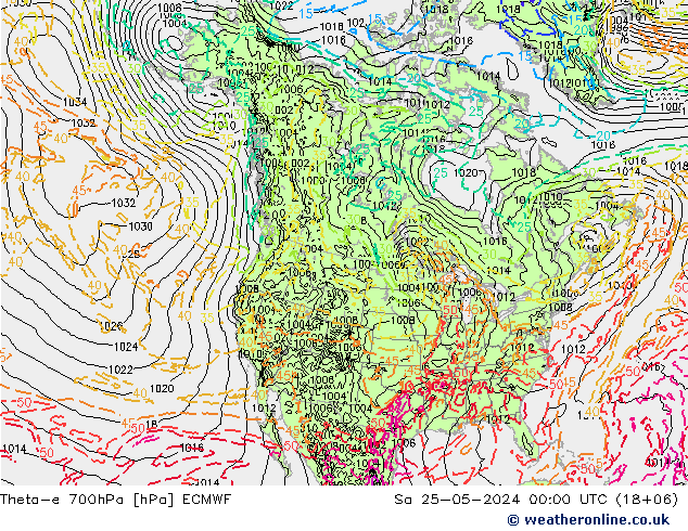 Theta-e 700hPa ECMWF sáb 25.05.2024 00 UTC