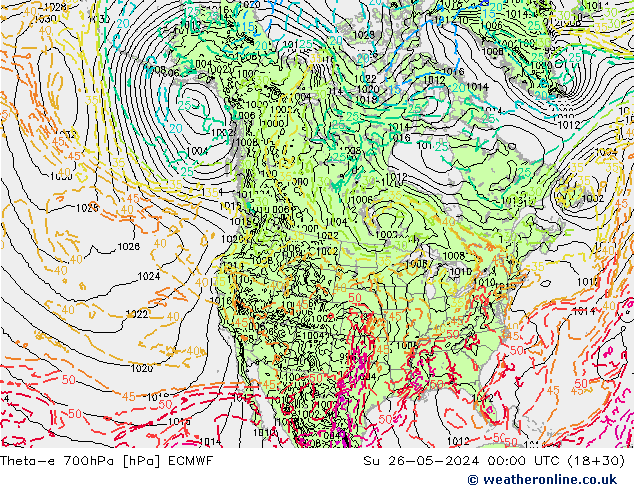 Theta-e 700hPa ECMWF dom 26.05.2024 00 UTC