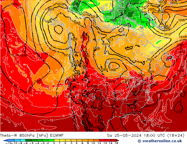 Theta-W 850hPa ECMWF sab 25.05.2024 18 UTC