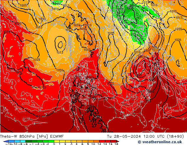 Theta-W 850hPa ECMWF 星期二 28.05.2024 12 UTC