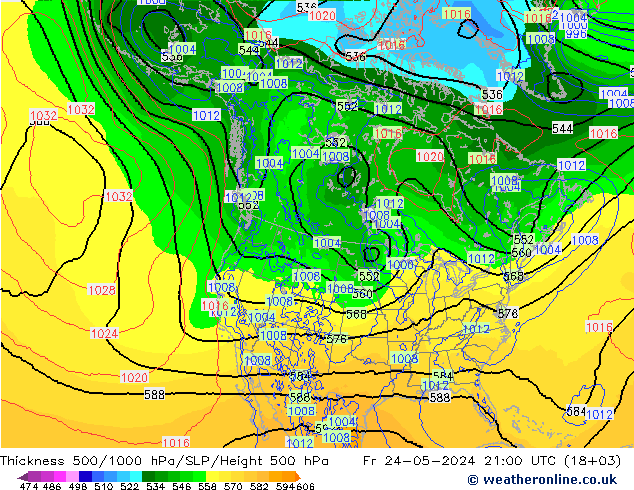 Thck 500-1000hPa ECMWF Fr 24.05.2024 21 UTC