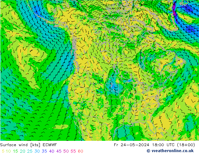 Surface wind ECMWF Fr 24.05.2024 18 UTC