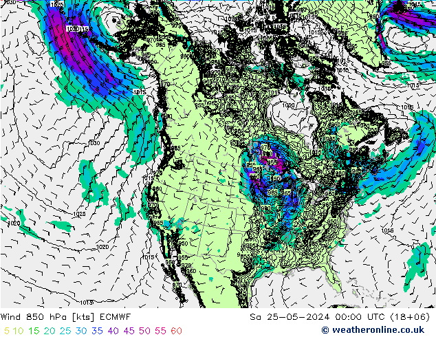 Wind 850 hPa ECMWF Sa 25.05.2024 00 UTC