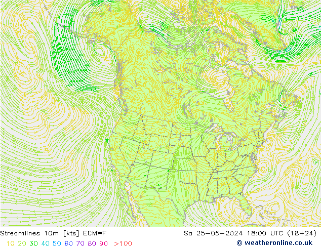 Linea di flusso 10m ECMWF sab 25.05.2024 18 UTC