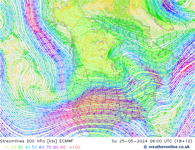 Streamlines 200 hPa ECMWF Sa 25.05.2024 06 UTC