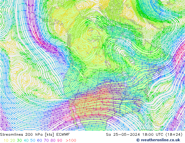 Stromlinien 200 hPa ECMWF Sa 25.05.2024 18 UTC