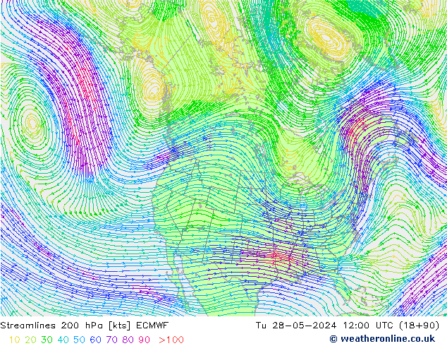 Streamlines 200 hPa ECMWF Tu 28.05.2024 12 UTC